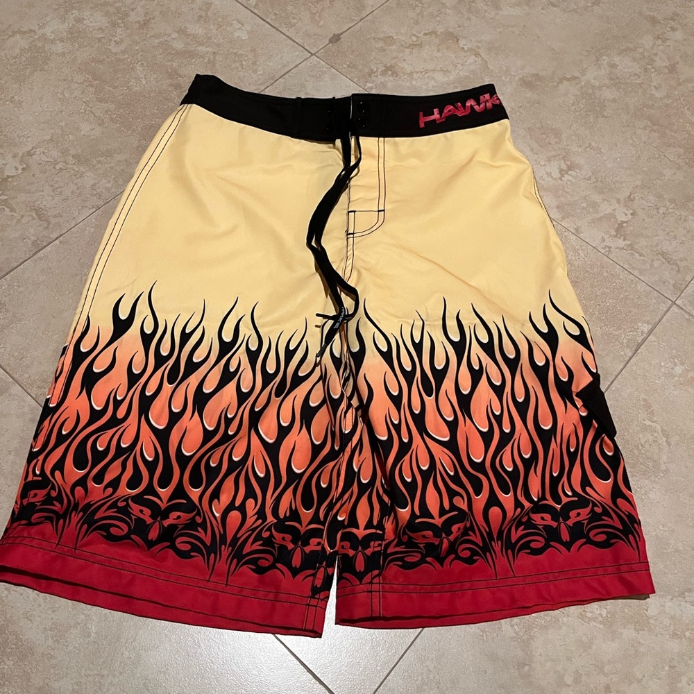 HAWK Red and yellow flame board shorts